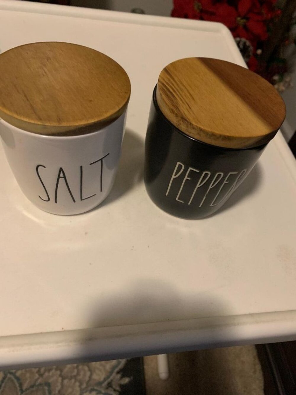 Rae Dunn Salt Pepper Cellars Dash Pinch Jars Black White w/Wood Tops and Seals